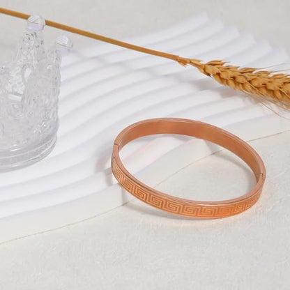 4/6/8MM Greek Key Meander Bracelet Oval Stainless Steel Bangle Cuff Gifts for Women Men - color: Rose Gold, size: 8mm