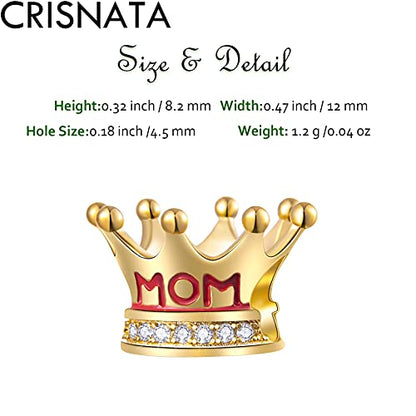 925 Sterling Silver Mothers Day Series Charms - Artist, Autism, Mother Daughter & Baby Foot Charms, Mom Crown & Nana Beads - Fits European Bracelet or Necklace - Gifts for Family, Lovers & Friends - color: Gold Mom Crown Charm