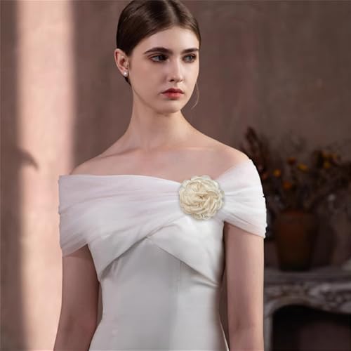 9cm Wedding Fabric Flower Brooch Pin Hair Clip for Women Men Elegant Big Camellia Rose Floral Brooches Lapel Pins Dainty Holiday Party Costume Dress Accessories Jewelry - color: Beige
