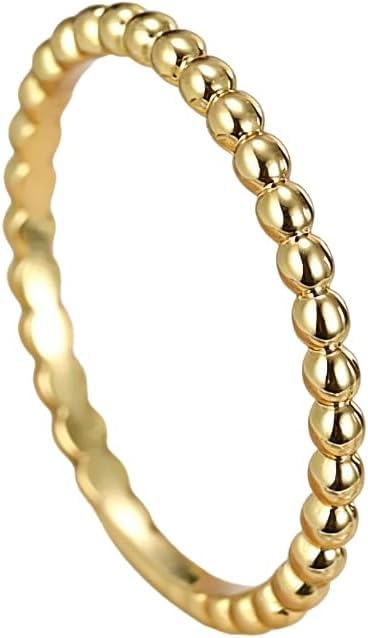 2MM Gold Stackable Rings Thin Band Rings Dainty Gold Rings for Women Trendy Beaded Twist Hammered CZ Stacking Rings 14K Gold Plated Rings for Knuckle Pinky Finger Jewerly Size 8 - size: Size 8