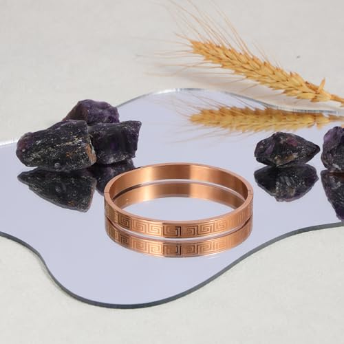 4/6/8MM Greek Key Meander Bracelet Oval Stainless Steel Bangle Cuff Gifts for Women Men - color: Rose Gold, size: 8mm