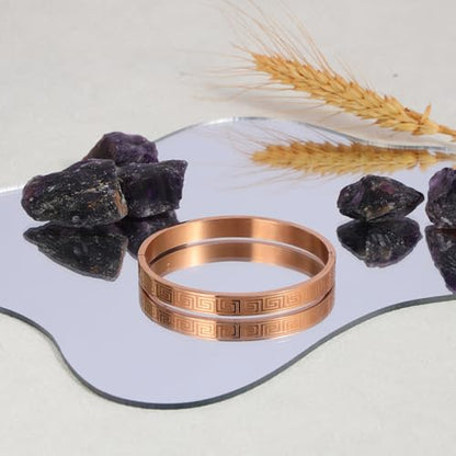 4/6/8MM Greek Key Meander Bracelet Oval Stainless Steel Bangle Cuff Gifts for Women Men - color: Rose Gold, size: 8mm