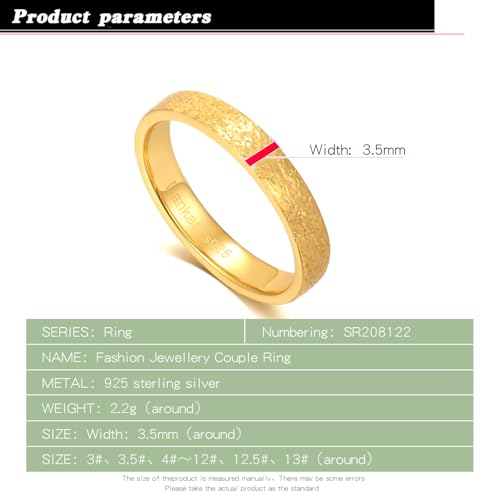 Dankadi Simple Fashion S925 Sterling Silver Ring Smooth Plain Dome Comfort Solid Silver Wedding Ring For Men & Women 3.5 mm 3-13# 24k Real Gold Plated Jewelry - color: Fashion Gold