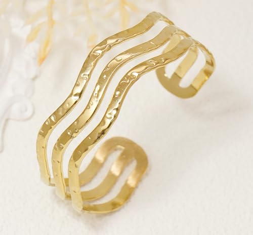 Multi-Layer Cuff Bracelet for Women Cross Wire Bracelets Open Wide Cuff Gold Bangle Bracelet - color: G