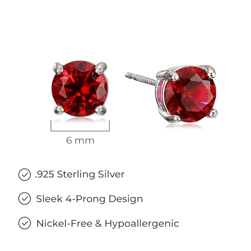 Amazon Essentials Sterling Silver Round Birthstone Stud Earrings - color: Created Ruby, July