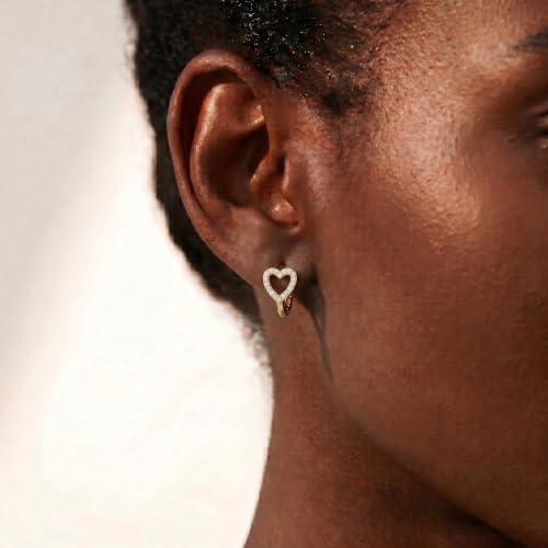 SLUYNZ Sterling Silver Love Heart Huggie Earrings for Women Teens CZ Love Heart Hoop Earrings for Valentines Day - color: B-Yellow