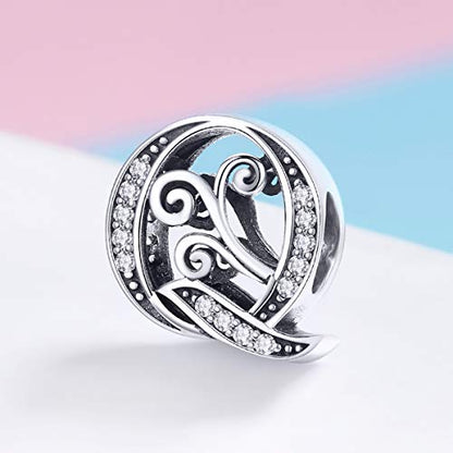 BISAER 925 Sterling Silver Initial Letter A-Z Charms for Bracelets Alphabet Beads Charm Jewelry Gifts - color: Letter Q