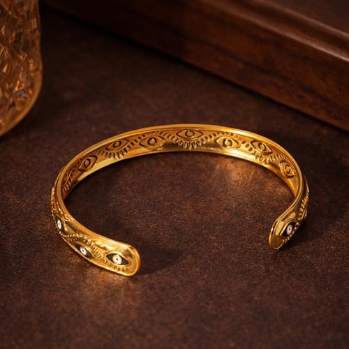 Evil Eye Cuff Bracelet for Women - 18K Gold Plated Enamel Adjustable Open Eye Bangle - Protection Jewelry - Boho Waterproof Anti-tarnish Bracelet Gift
