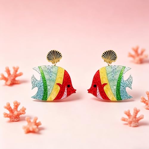 Cute Acrylic Tropical Fish Earrings Creative Parrot Hornbill Drop Dangle Earrings Stylish Animal Statement Earrings Daily Wear Jewelry for Women - color: Colorful Fish