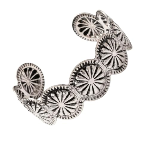 Western Flower Engraved Cuff Bracelet, Thick Wide Open Bangle | Vintage Western Cowgirl Jewelry – Wide Open Bangle with Flower Engraving. Ethnic Boho Statement,Daily Wear, Gifts, Party