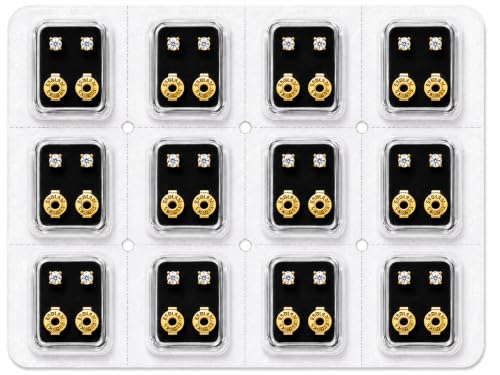 Caflon 16G CZ Sterile Piercing Studs, Hypoallergenic, 3/4/5mm, 12 Pack | FDA & EC compliant piercing studs. Nickel-safe, sterile-packaged, secure butterfly backs, tarnish-resistant finish. - size: 5mm, style: 24K Gold Plated