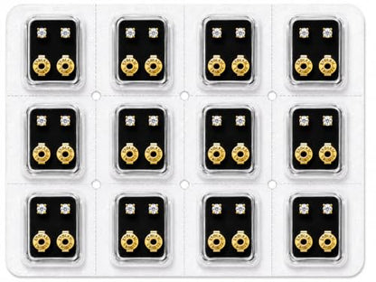 Caflon 16G CZ Sterile Piercing Studs, Hypoallergenic, 3/4/5mm, 12 Pack | FDA & EC compliant piercing studs. Nickel-safe, sterile-packaged, secure butterfly backs, tarnish-resistant finish. - size: 3mm, style: 24K Gold Plated