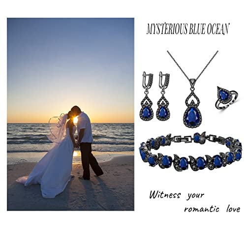 LMXXVJ Women Jewelry Set Platinum Plated Necklace Open Ring Earrings Bracelet Set,Birthday/Anniversary Mother’s Day Jewelry Gifts for Mom/Wife/Sister/Best Friend - color: Black Gun-Blue