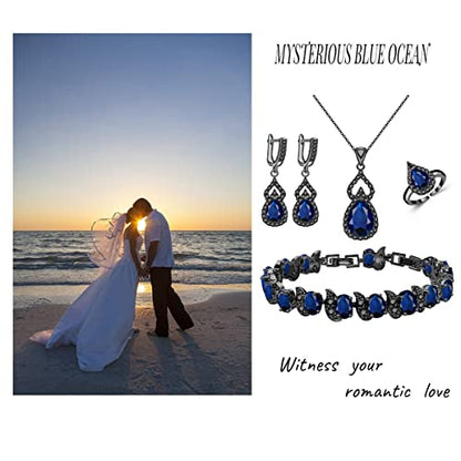LMXXVJ Women Jewelry Set Platinum Plated Necklace Open Ring Earrings Bracelet Set,Birthday/Anniversary Mother’s Day Jewelry Gifts for Mom/Wife/Sister/Best Friend - color: Black Gun-Blue