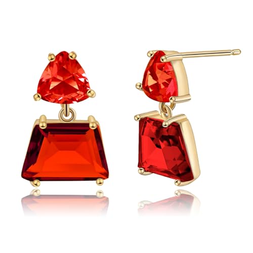 Hypoallergenic Brown Crystal Dangle Earrings for Women | Fashionable Amber Drops Ideal for Sensitive Ears - color: Red, size: Small