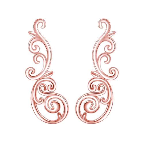 Ear Climbers Earrings for Women Sterling Silver Vintage Ear Crawler Earrings Jewelry Gifts for Women - style: Filigree-rose gold