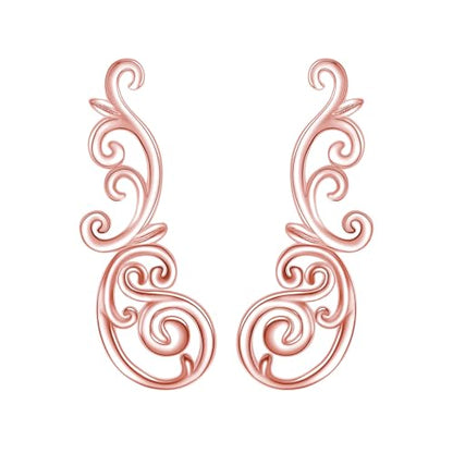 Ear Climbers Earrings for Women Sterling Silver Vintage Ear Crawler Earrings Jewelry Gifts for Women - style: Filigree-rose gold