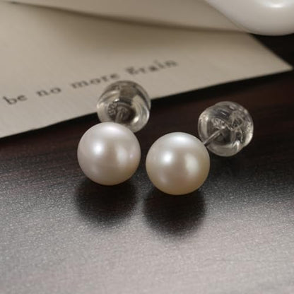 Valentine Gifts for Women Teen Girls Small Pearl Earrings,Handpicked Freshwater Pearl 6~10mm,Sterling Silver Stud Hypoallergenic Earrings For Women