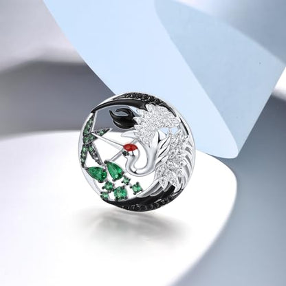 Santuzza 925 Sterling Silver Enamel Brooch Pin for Women - color: [B]Red Crowned Crane-Flying
