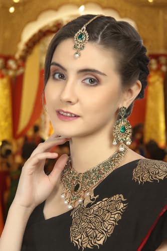 Touchstone Indian jewelry sets for women tikka wedding necklace costume guest statement bollywood rhinestones crystal faux pearls gold big royal neck piece set bridal fashion accessories - color: Multicolor