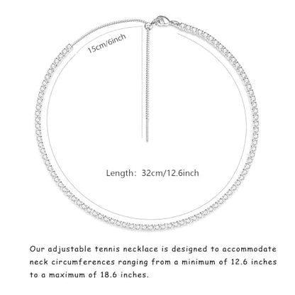 Luxval Tennis Necklace 14K Gold Plated Rhinestone Butterfly Choker Necklaces for women Dainty Zirconia Cut Faux Diamond chain 3mm - color: Silver-tennis-new version