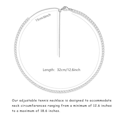 Luxval Tennis Necklace 14K Gold Plated Rhinestone Butterfly Choker Necklaces for women Dainty Zirconia Cut Faux Diamond chain 3mm - color: Silver-tennis-new version