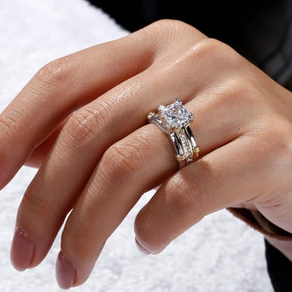 Jeulia Diamond Band Rings for Women cz Sterling Silver Interchangeable Ring Sets Wedding Engagement Anniversary Promise Ring Bridal Sets - color: 14 gold