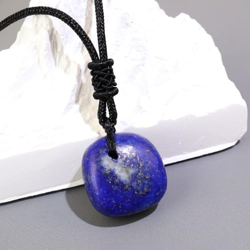 Anjiucc Natural Gemstone Tree of Life Black Obsidian/Golden Obsidian Pendant Necklace for Male and Female Necklace - color: Lapis Lazuli