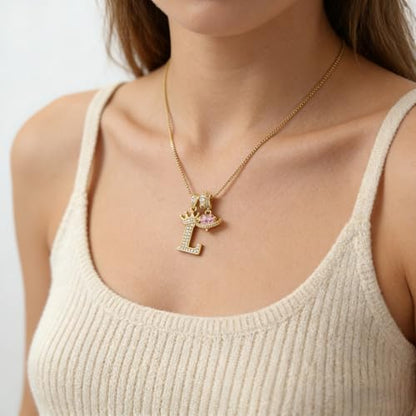 18K Gold & Silver Plated Initial Necklaces for Women - color: L-Gold