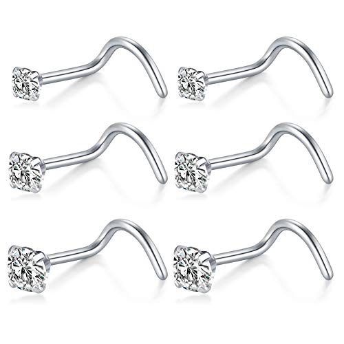 Briana Williams 20G Nose Screw Studs - Surgical Steel Nose Rings, 1.5mm, 2mm, 2.5mm CZ Inlaid Opal Nostril Piercing Jewelry - color: A -silver, 1.5mm 2mm 2.5mm clear CZ