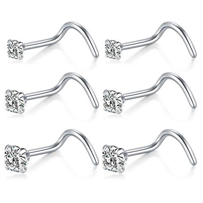Briana Williams 20G Nose Screw Studs - Surgical Steel Nose Rings, 1.5mm, 2mm, 2.5mm CZ Inlaid Opal Nostril Piercing Jewelry - color: A -silver, 1.5mm 2mm 2.5mm clear CZ