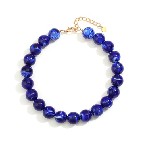 Chunky Necklaces for Women Trendy 20MM Large Resin Beaded Necklace Bold Statement Chunky Choker Necklace Boho Beads Summer Beach Jewelry - color: Royal blue