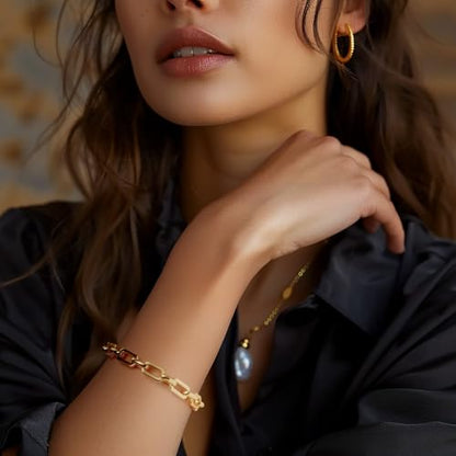 Gold Bracelets for Women 14K Gold Chain Bracelet for Womens | Gold Bracelet for Men Unisex Gold Paperclip Link Bracelet Hypoallergenic Chunky Bracelet 6.5"-9" Stackable Jewelry