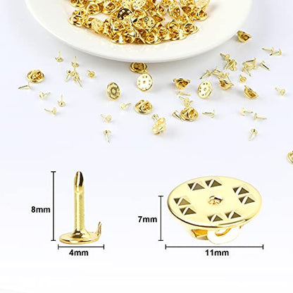 JANYUN 120 Pairs Butterfly Clutch Tie Tacks Safty Secure Pin Back | Gold Holder Clasp Lock Backings,Replacement with 8mm Length 4mm Width Blank Pin for Brooch Lapel Enamel Craft Making - color: Gold, size: 4mm