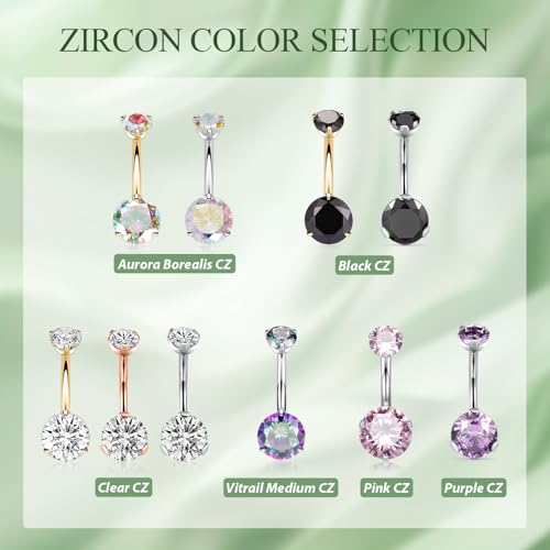 FUNLMO 14G Belly Button Ring Titanium Belly Button Piercing Belly Ring Internally Threaded Navel Piercing Jewelry - color: Silver-Clear CZ