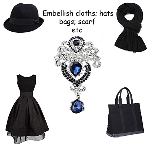 seven wolves Women Crystal Bouquet Brooch Pin All-Match Accessories Rhinestone Brooches and Pins - color: Dark Blue B