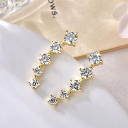 Moissanite Crawler Stud Earrings for Women, 14K Gold Plated Imitation Diamond 2.4 Carats Earrings Jewelry Valentine Anniversary Day Birthday Gifts for Her - color: Golden