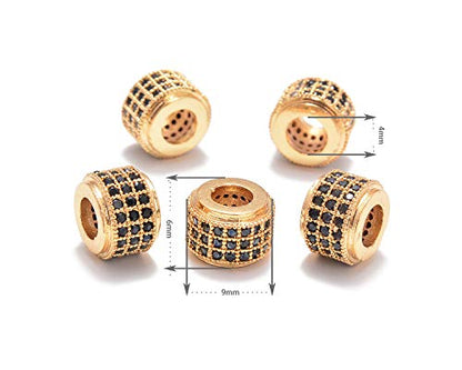 AD Beads Zircon Pave Rhinestones Big Hole Rondelle Spacer Beads 6x7mm 5Pcs Black on Gold - color: 5 Pcs Black on Gold 3 Row Rondelle (6x7mm)