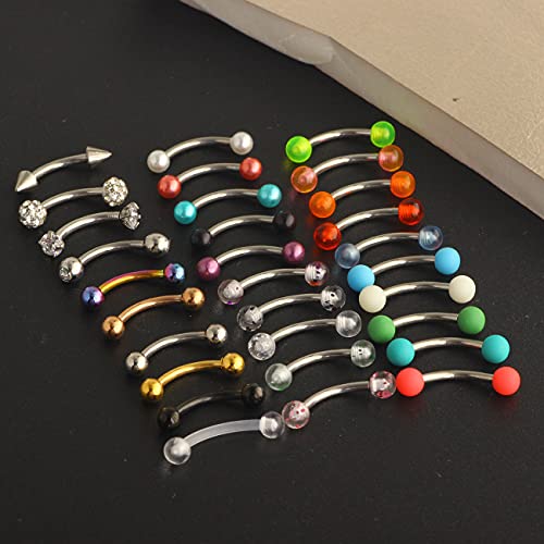 TIANCI FBYJS 30pcs 16G Curved Barbell Eyebrow Rings Piercing Surgical Steel Daith Rook Earring Cartilage Body Jewelry for Women Men 8mm