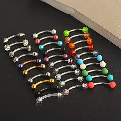 TIANCI FBYJS 30pcs 16G Curved Barbell Eyebrow Rings Piercing Surgical Steel Daith Rook Earring Cartilage Body Jewelry for Women Men 8mm