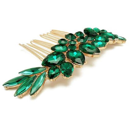 Bridal Crystal Hair Accessories Small Wedding Gold Hair Piece with Comb for Women Girls (Green) - color: Green