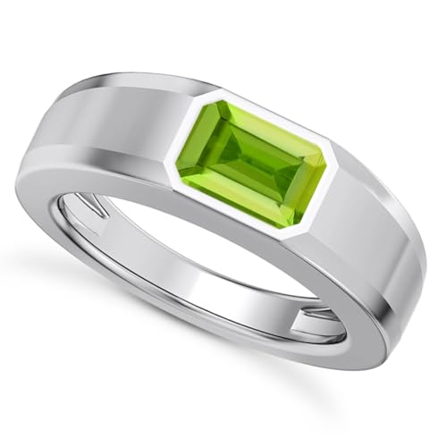 1CT - 3CT Gemstone Signet Pinky Ring - Emerald Cut Gem Pinky Ring White Yellow Rose 10K 14K 18K Gold Sterling Silver Mens Gem Signet Rings for Anniversary Fathers Day - style: Peridot
