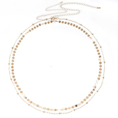 2 Pcs Gold Silver Waist Chain for Women, Layered Belly Chains, Adjustable Beaded & Sequin Waist Beads Body Chain Belt, Dainty Summer Beach Jewelry for Bikini Party Rave Outfits Gift - color: Gold