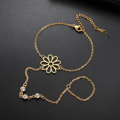 UNIFT Hand Chain Bracelets for Women Set Stainless Steel Adjustable Heart or Four-Leaf Clover Ring Chain Bracelet Trendy Dainty Jewelry Set Gifts - color: gold 3