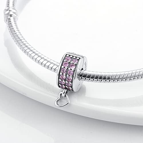 Parmuz Clip Spacer Charm for Bracelet 925 Sterling Silver Stopper Beads | Pave Lock Stopper Charm for Necklace Pink Daisy Butterfly Cubic Zirconia Openable Beads Jewelry Gift for Woman - color: Pink clip charm 2pcs