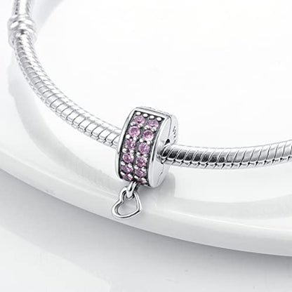 Parmuz Clip Spacer Charm for Bracelet 925 Sterling Silver Stopper Beads | Pave Lock Stopper Charm for Necklace Pink Daisy Butterfly Cubic Zirconia Openable Beads Jewelry Gift for Woman - color: Pink clip charm 2pcs