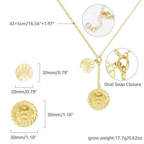 Chunky Gold Necklace for Women, 18K Waterproof Heart Necklace Statement Necklace Gold Charm Necklace Chunky Jewelry Paperclip Chain Choker Gift for Women - style: Lion Medallion