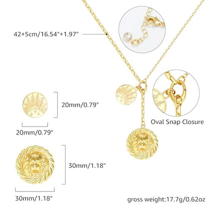Chunky Gold Necklace for Women, 18K Waterproof Heart Necklace Statement Necklace Gold Charm Necklace Chunky Jewelry Paperclip Chain Choker Gift for Women - style: Lion Medallion