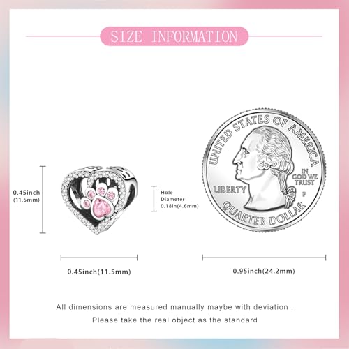 S925 Sterling Silver Cute Bead Charm for Pandora Bracelets and Necklaces | Lucky Clover Cute Animal Pink Bow Cherry Butterfly Pendant Bead Charms Jewelry Making Gifts for Women Valentines Mother's Day - style: Paw Print Heart Bead Charm