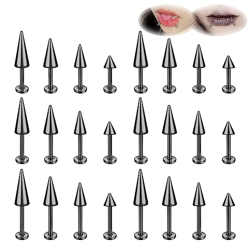 ZS 20G Spike Nose Rings Studs, 18G Stainless Steel Spike Stud Earrings, 16G Septum Lip Rings Cartilage Tragus Helix Piercing for Women Men - color: 24pcs 16g black lip ring